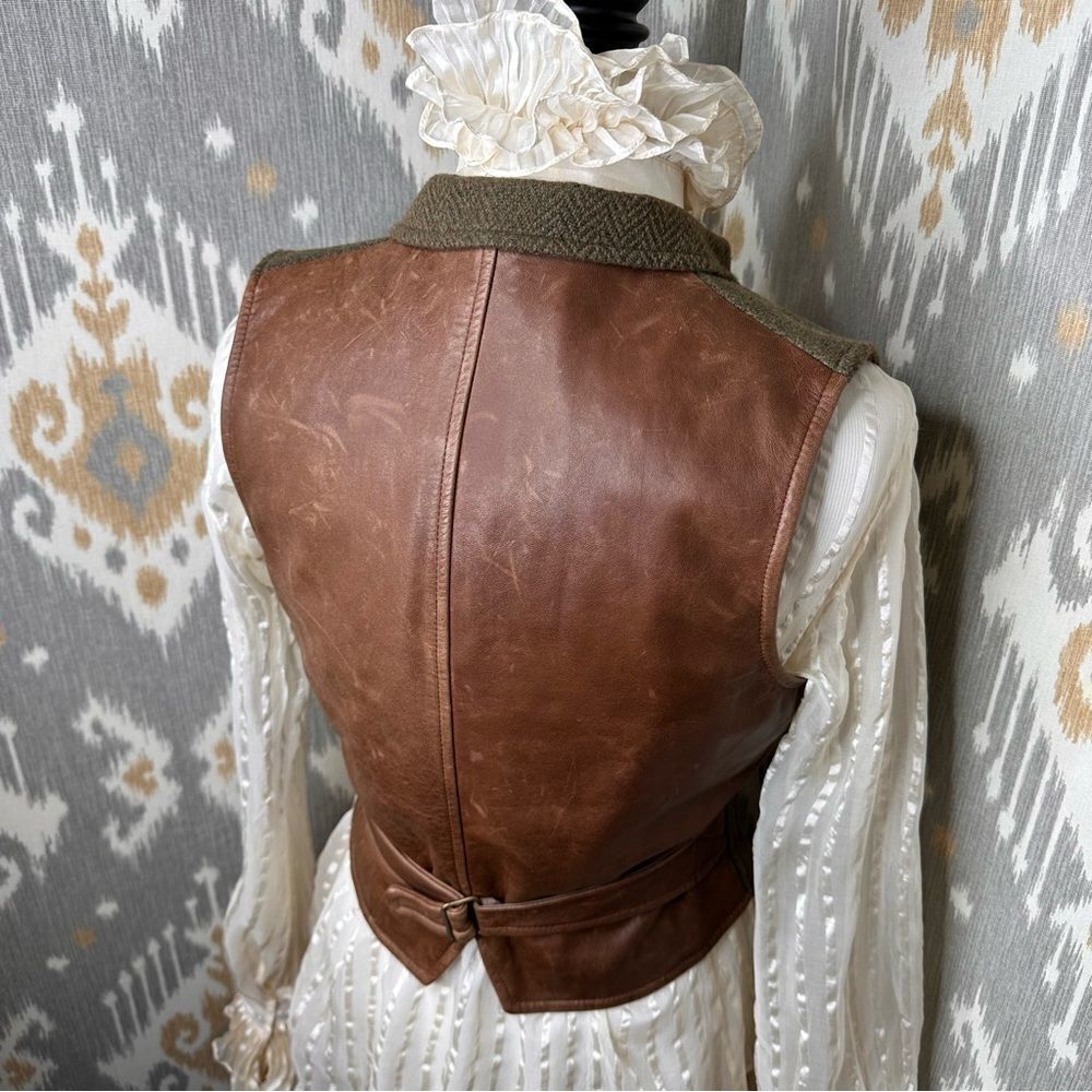 Ralph Lauren Olive Herringbone and Leather Gilet Waistcoat Vest - Picture 8 of 16